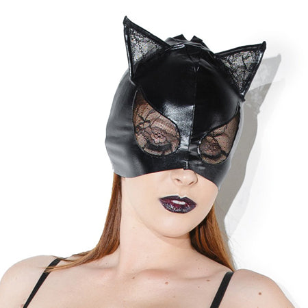 Cat Mask with Lace Eyes and Ears Black