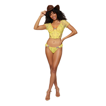 Dreamgirl Eyelet Lace Bustier & G-String Citrus