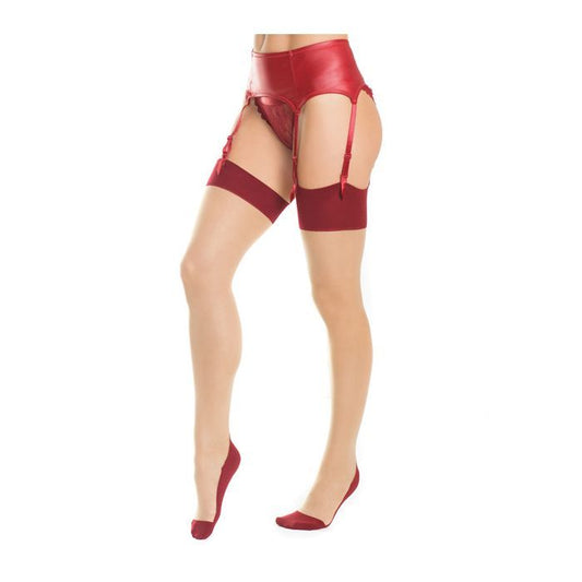 Cuban Heel & Sheer Thigh High w/Back Seam Merlot/Nude