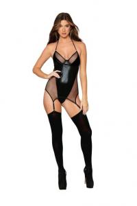 2 Layer Garter Slip W/ Faux Vinyl Black